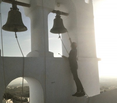 Playing the bells in Pyrgos, Santorini (Kinisi Festival 2015)